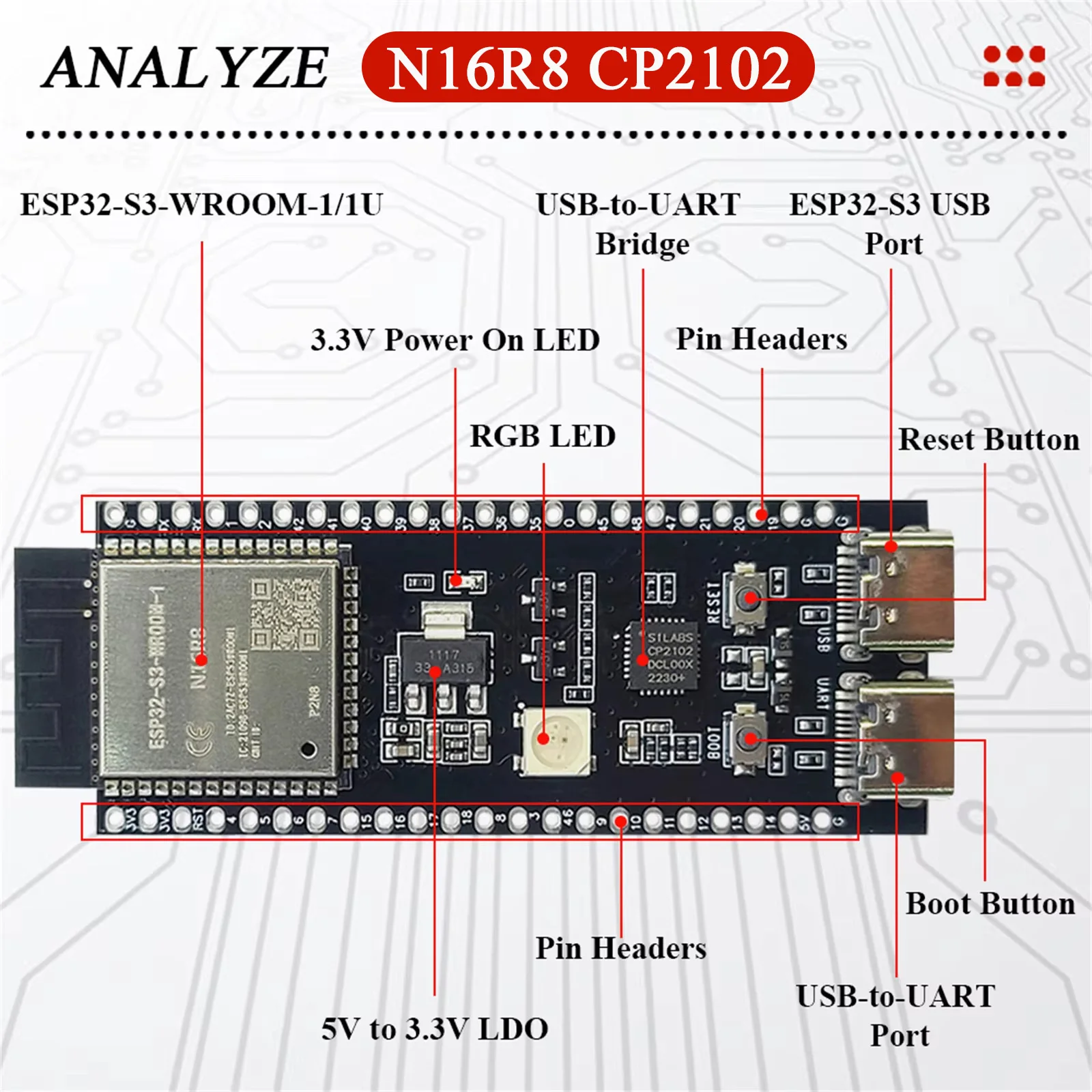 ESP32-S3 Development Boards with Expansion Adapter Kit 2.4G Wifi BT Module ESP32-S3-1 N8R2 N16R8 44Pin Type-C ESP32-S3