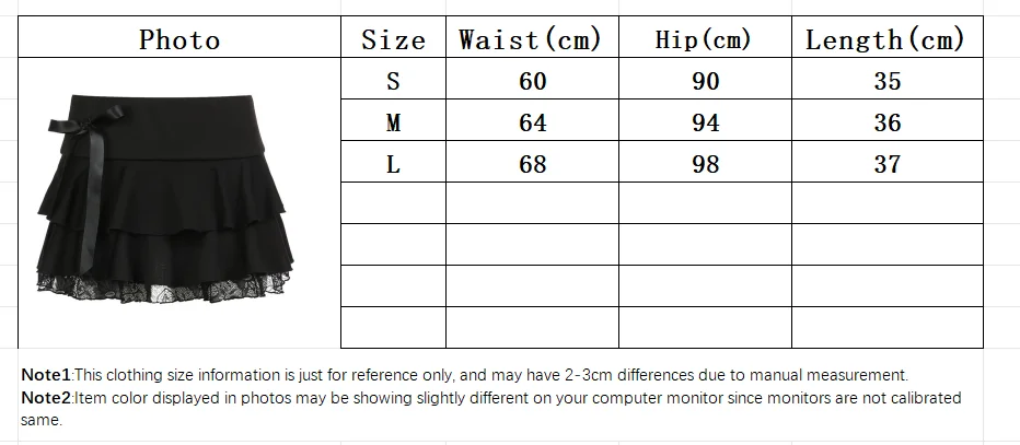 Goth Y2K Black Lace Trim Bow A Line Mini Skirt Women Korean Streetwear