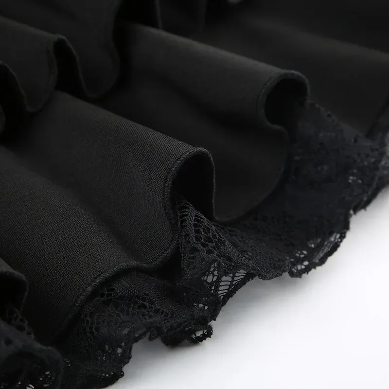 Goth Y2K Black Lace Trim Bow A Line Mini Skirt Women Korean Streetwear
