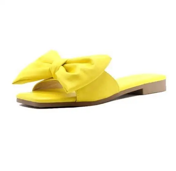 Spring/Summer New 2026 Outdoor Flat Leather Bow Non-Slip Beach Lady Slippers Casual All-Match Fashion Women Sandals