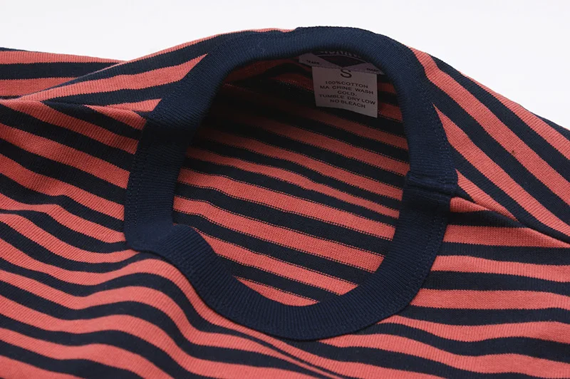 Ok8105 Men T-Shirt Summer Personality Fashion Youth Slim Fit Round Neck Color Matching Pinstripe Short Sleeve Thick Pullover Tee