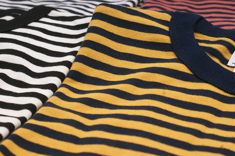 Ok8105 Men T-Shirt Summer Personality Fashion Youth Slim Fit Round Neck Color Matching Pinstripe Short Sleeve Thick Pullover Tee