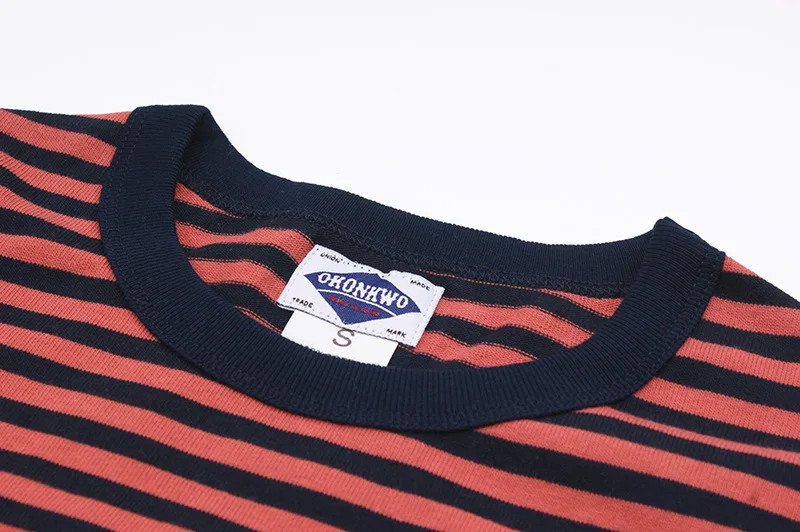 Ok8105 Men T-Shirt Summer Personality Fashion Youth Slim Fit Round Neck Color Matching Pinstripe Short Sleeve Thick Pullover Tee