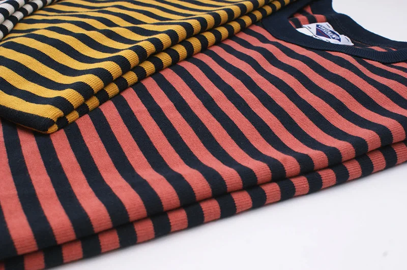 Ok8105 Men T-Shirt Summer Personality Fashion Youth Slim Fit Round Neck Color Matching Pinstripe Short Sleeve Thick Pullover Tee
