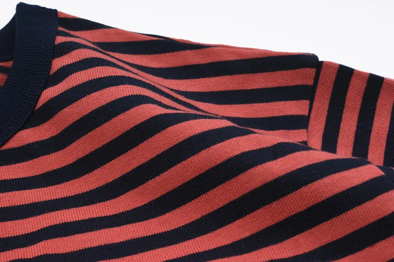 Ok8105 Men T-Shirt Summer Personality Fashion Youth Slim Fit Round Neck Color Matching Pinstripe Short Sleeve Thick Pullover Tee