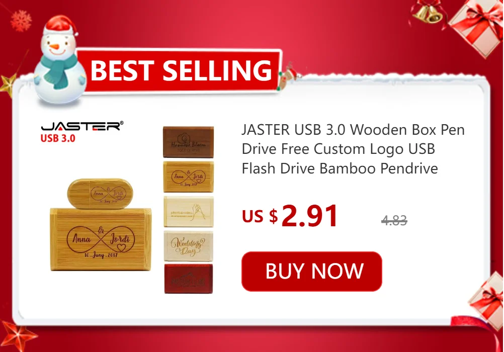 JASTER Crystal Wooden USB Flash Drive Pen Drive U Disk Memory Stick Pendrive 4GB 8GB 16GB 32GB 64GB Wedding Gift Thumb Drive