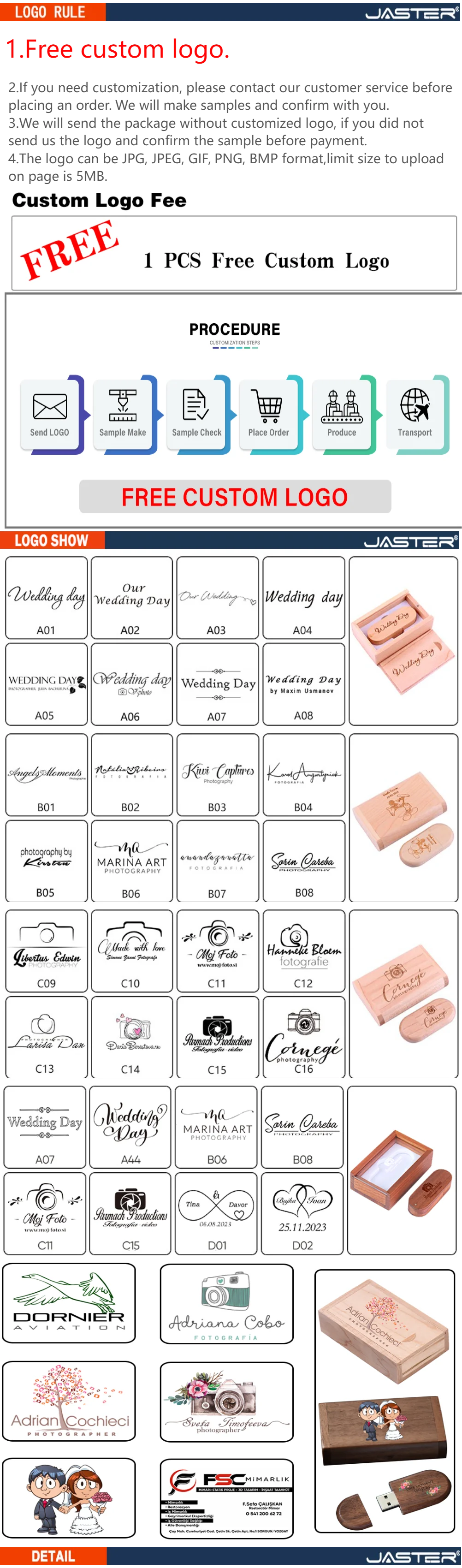 JASTER Crystal Wooden USB Flash Drive Pen Drive U Disk Memory Stick Pendrive 4GB 8GB 16GB 32GB 64GB Wedding Gift Thumb Drive