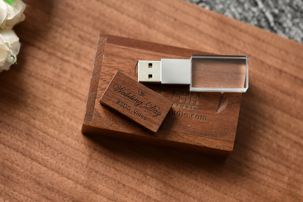 JASTER Crystal Wooden USB Flash Drive Pen Drive U Disk Memory Stick Pendrive 4GB 8GB 16GB 32GB 64GB Wedding Gift Thumb Drive