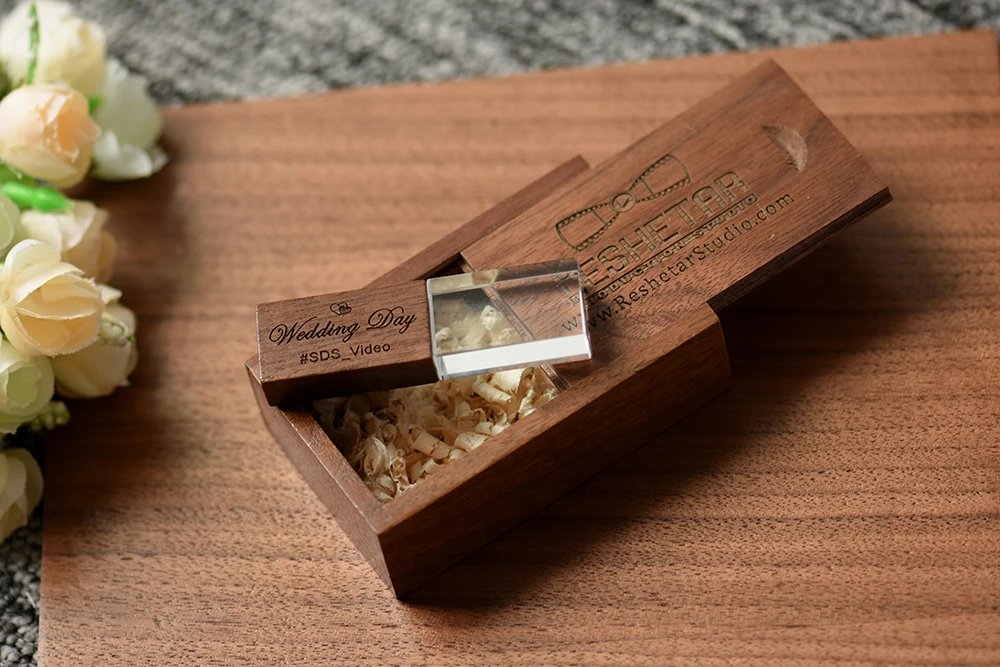JASTER Crystal Wooden USB Flash Drive Pen Drive U Disk Memory Stick Pendrive 4GB 8GB 16GB 32GB 64GB Wedding Gift Thumb Drive