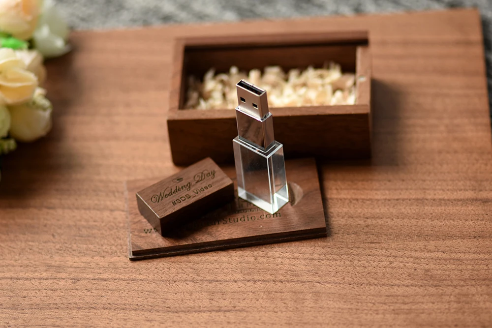 JASTER Crystal Wooden USB Flash Drive Pen Drive U Disk Memory Stick Pendrive 4GB 8GB 16GB 32GB 64GB Wedding Gift Thumb Drive