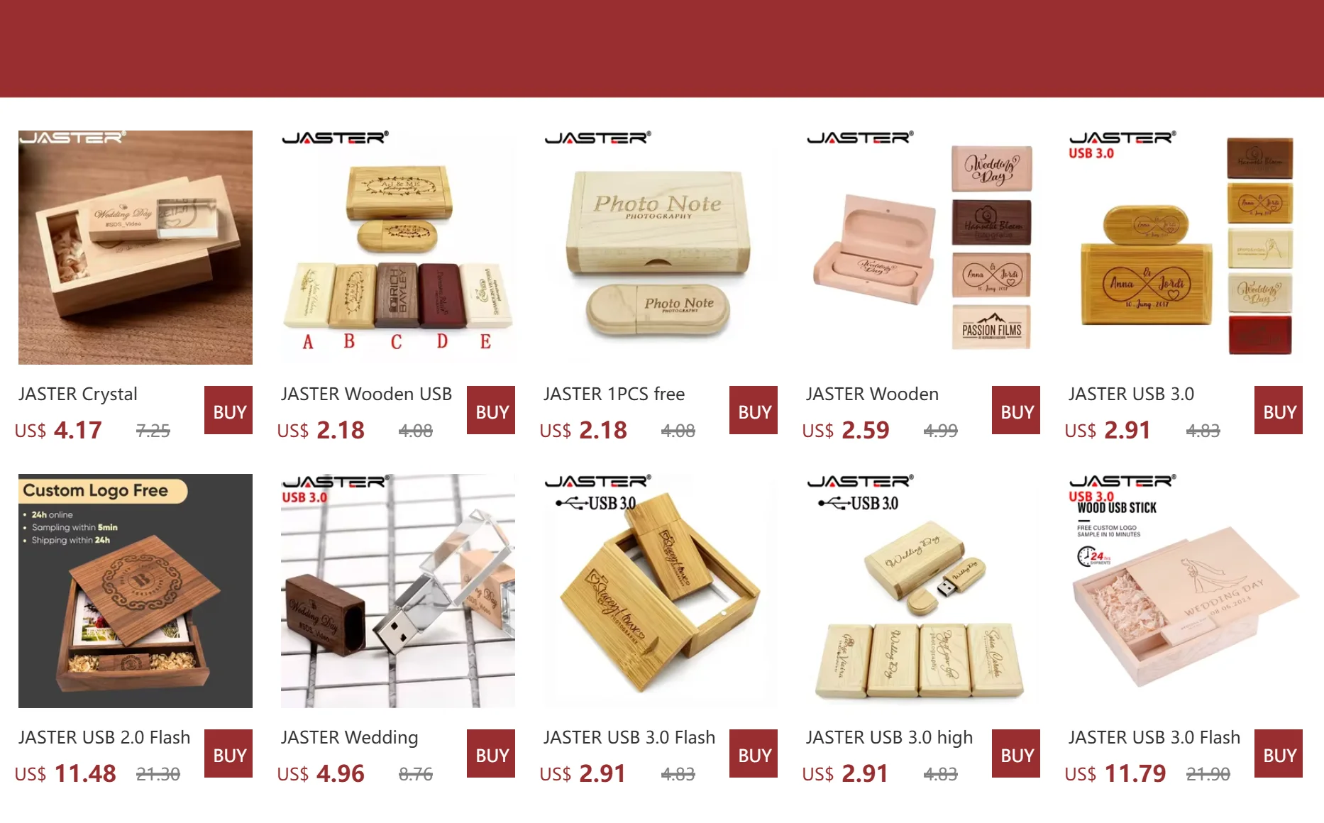 JASTER Crystal Wooden USB Flash Drive Pen Drive U Disk Memory Stick Pendrive 4GB 8GB 16GB 32GB 64GB Wedding Gift Thumb Drive