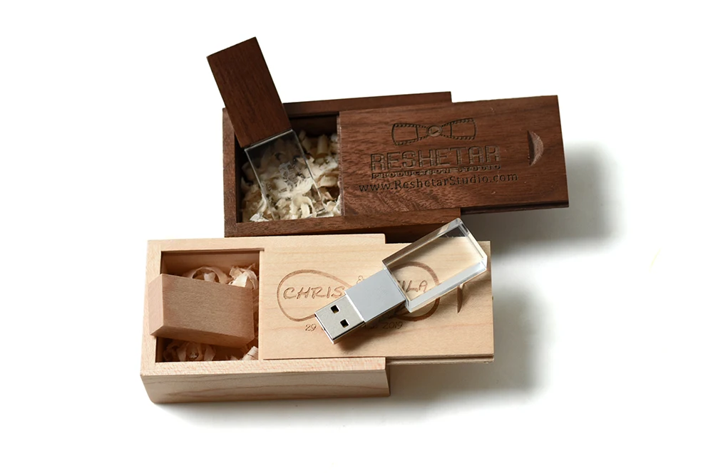 JASTER Crystal Wooden USB Flash Drive Pen Drive U Disk Memory Stick Pendrive 4GB 8GB 16GB 32GB 64GB Wedding Gift Thumb Drive