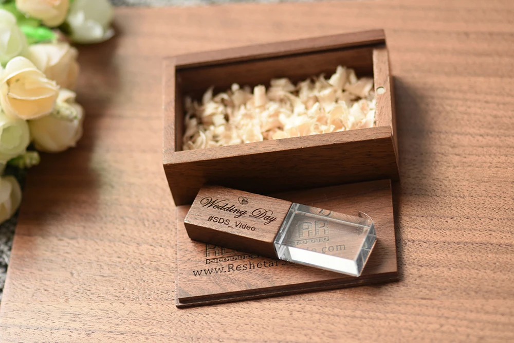 JASTER Crystal Wooden USB Flash Drive Pen Drive U Disk Memory Stick Pendrive 4GB 8GB 16GB 32GB 64GB Wedding Gift Thumb Drive
