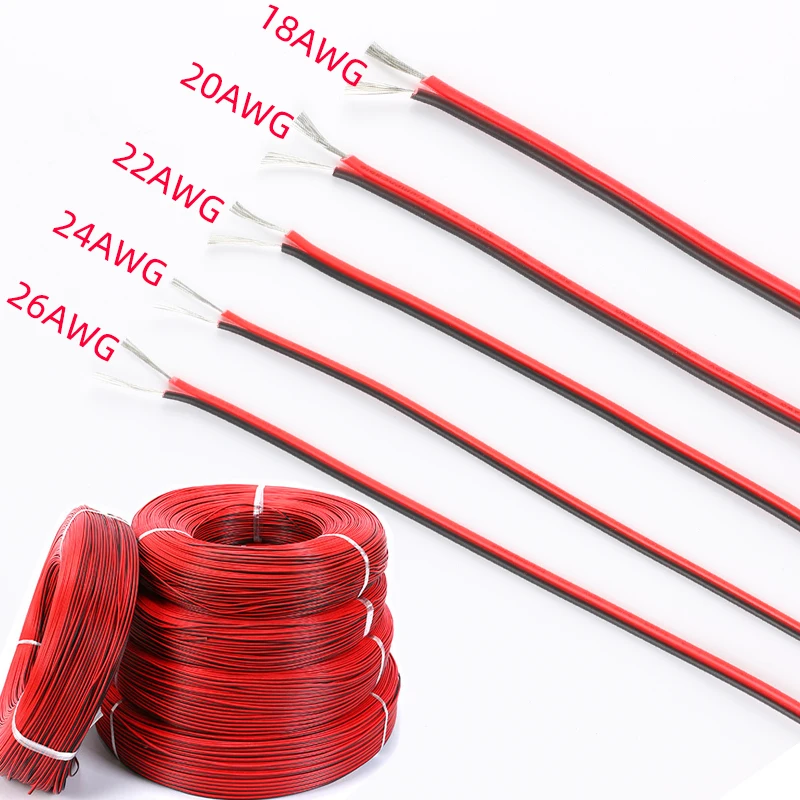 2 Pin Electrical Wire Tinned Copper 18/20/22/24/26 AWG insulated PVC Extension LED Strip Cable Red Black Wire