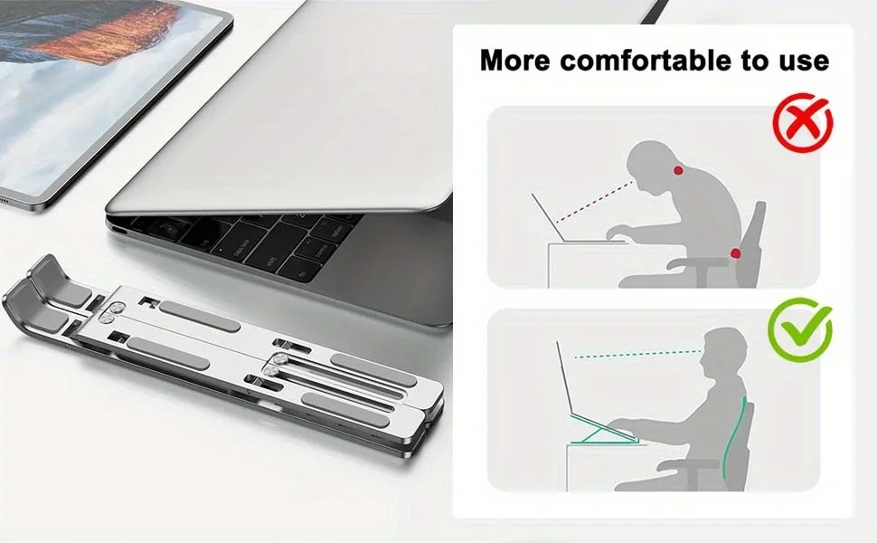 Adjustable Aluminum Laptop Stand - 6-Level Height, Foldable & Portable Design For 8-16” Laptops, Enhanced Ventilation & Heat