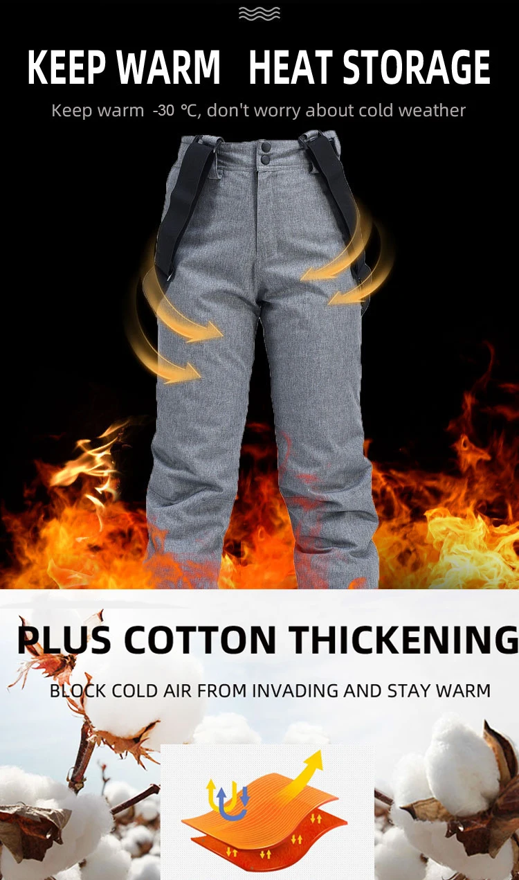 High Quality Men Women Winter Thick Warm Skiing Pants Windproof Waterproof Suspender Trousers Snow Snowboard Pants Plus Size