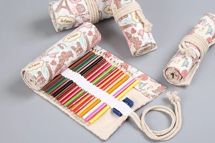 12/24/36/48/72 Hole Colorful Cloth Pencil Case Antique Aesthetics Stationery Cosmetic Pencil Storage Bag Stationery Box 050045