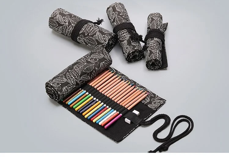 12/24/36/48/72 Hole Colorful Cloth Pencil Case Antique Aesthetics Stationery Cosmetic Pencil Storage Bag Stationery Box 050045