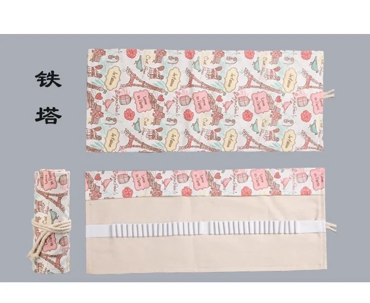 12/24/36/48/72 Hole Colorful Cloth Pencil Case Antique Aesthetics Stationery Cosmetic Pencil Storage Bag Stationery Box 050045