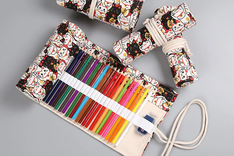 12/24/36/48/72 Hole Colorful Cloth Pencil Case Antique Aesthetics Stationery Cosmetic Pencil Storage Bag Stationery Box 050045