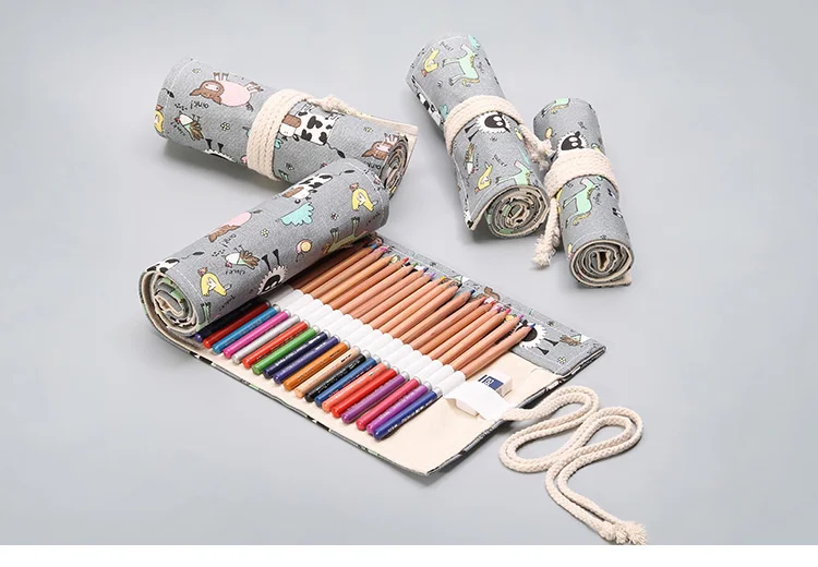 12/24/36/48/72 Hole Colorful Cloth Pencil Case Antique Aesthetics Stationery Cosmetic Pencil Storage Bag Stationery Box 050045