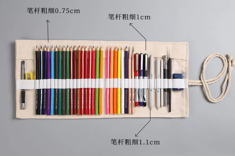 12/24/36/48/72 Hole Colorful Cloth Pencil Case Antique Aesthetics Stationery Cosmetic Pencil Storage Bag Stationery Box 050045