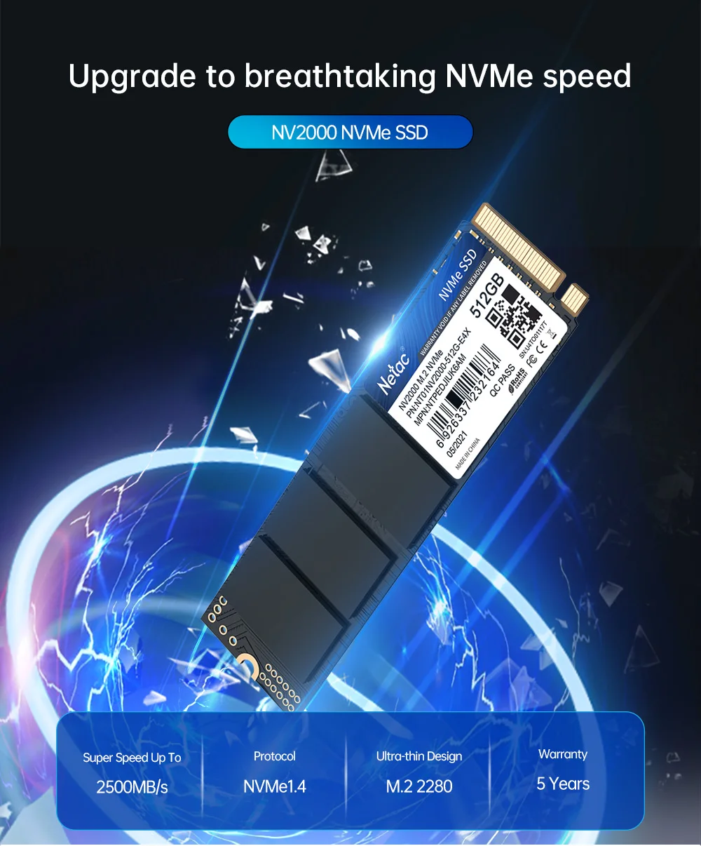 Netac NVMe SSD 1tb M2 SSD 512GB M2 NVME 256GB SSD Disk Hard Drive M.2 2280 PCIe Internal Solid State Drives for Laptop