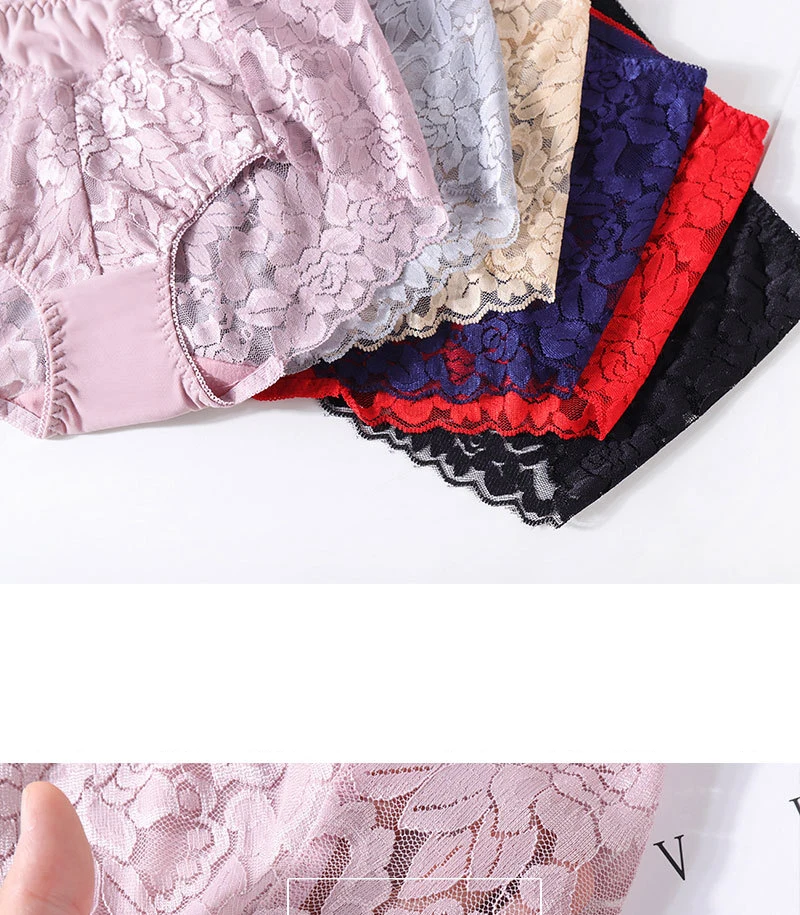 Women Ultra-thin Mesh Panties Sexy High-waist Butt Lifter Briefs Lace Embroidery Underwear Seamless Breathable Plus Size Knicker