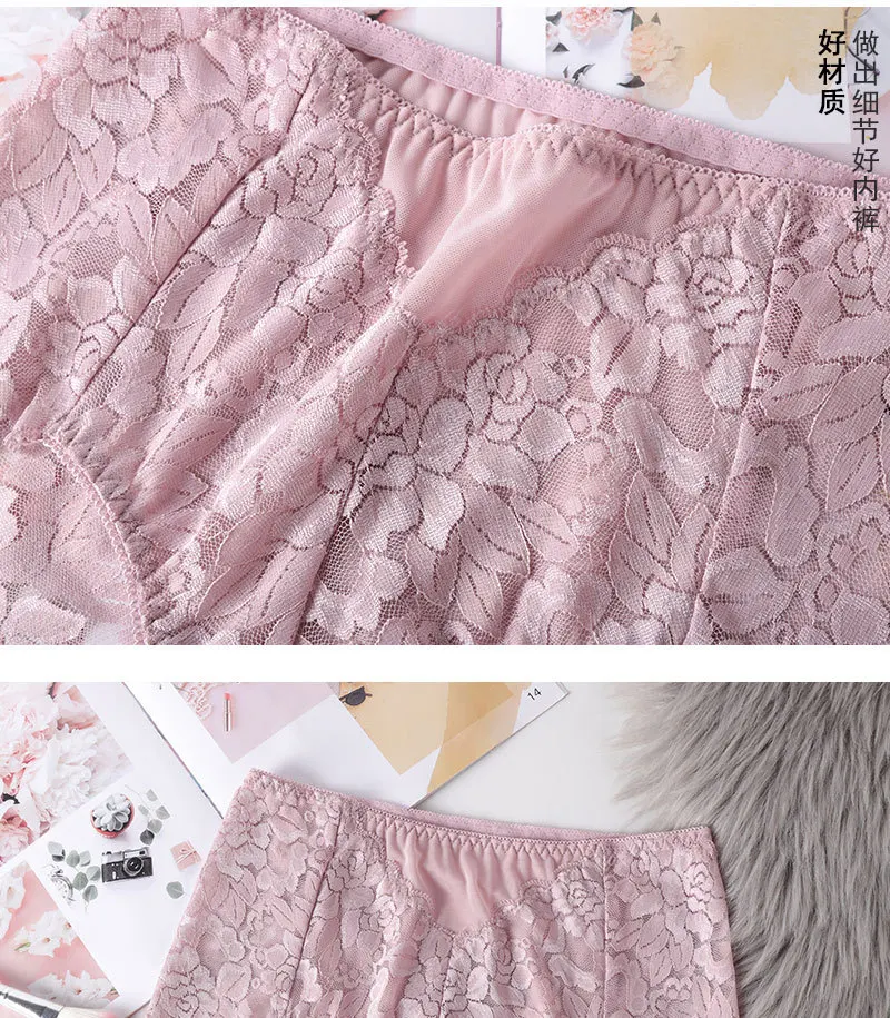 Women Ultra-thin Mesh Panties Sexy High-waist Butt Lifter Briefs Lace Embroidery Underwear Seamless Breathable Plus Size Knicker