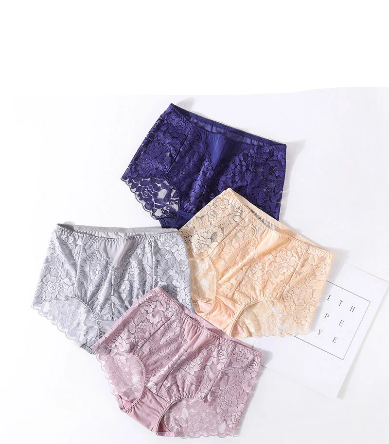 Women Ultra-thin Mesh Panties Sexy High-waist Butt Lifter Briefs Lace Embroidery Underwear Seamless Breathable Plus Size Knicker