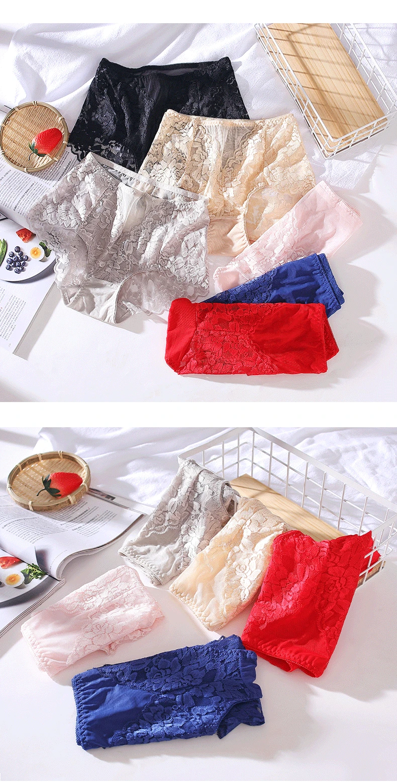 Women Ultra-thin Mesh Panties Sexy High-waist Butt Lifter Briefs Lace Embroidery Underwear Seamless Breathable Plus Size Knicker