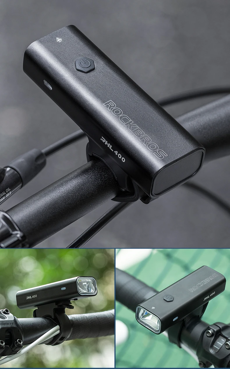 ROCKBROS 200LM 400LM Bike Light Type-C Charging LED Cycling Front Lamp Headlight Aluminum MTB Road Flashlight Bicycle Light