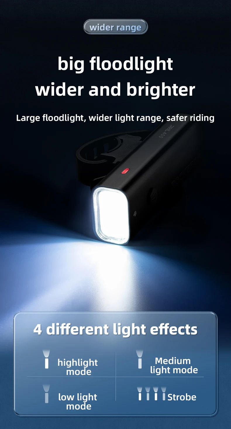 ROCKBROS 200LM 400LM Bike Light Type-C Charging LED Cycling Front Lamp Headlight Aluminum MTB Road Flashlight Bicycle Light