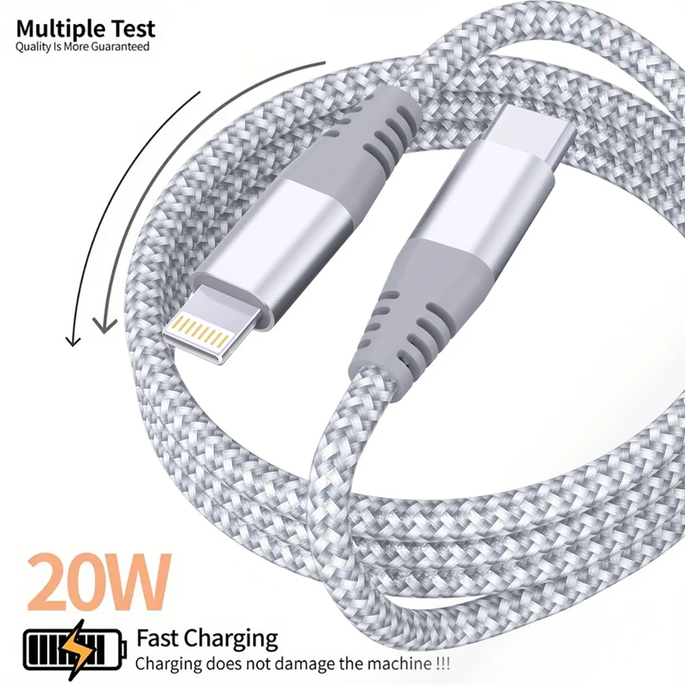 1PC 2PCS Type C to Lightning Fast Charging Data Cable MFI Certified 20W Nylon Braided Cable for iPhone14 14Pro 14Plus 13 12 11 X