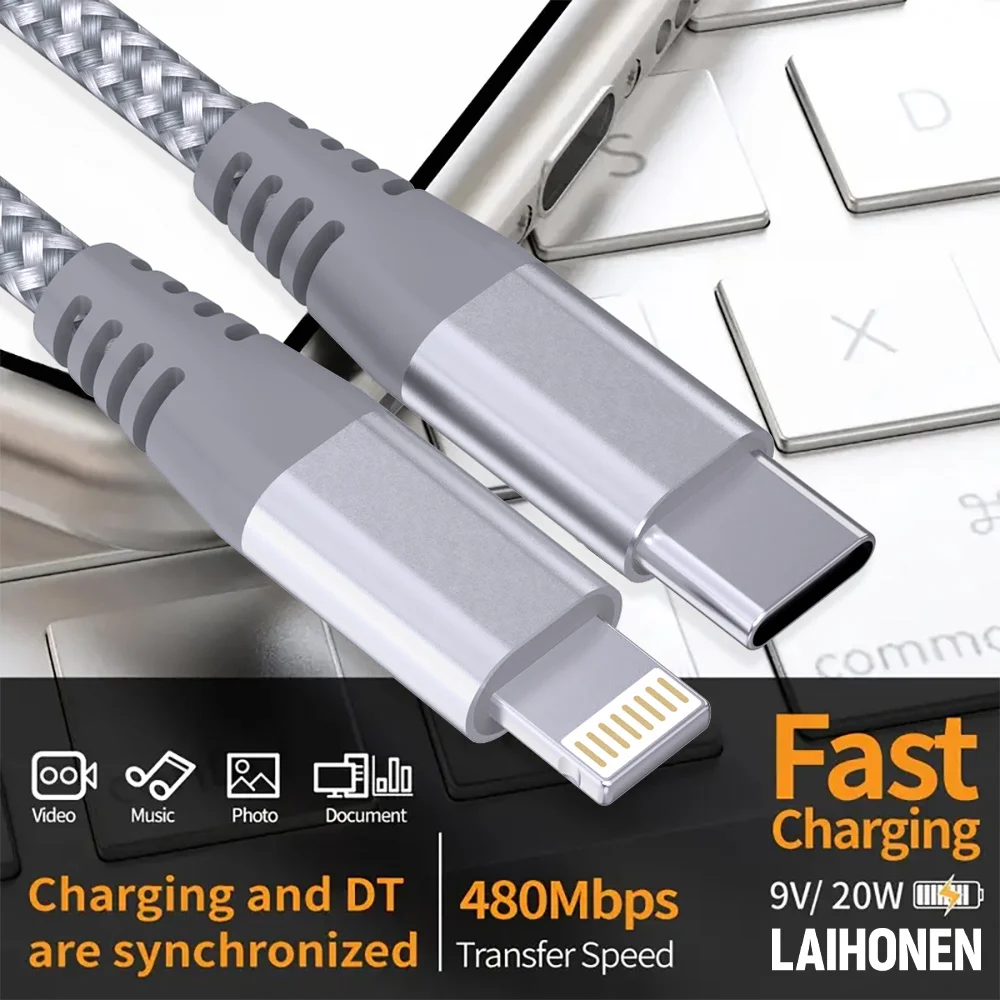 1PC 2PCS Type C to Lightning Fast Charging Data Cable MFI Certified 20W Nylon Braided Cable for iPhone14 14Pro 14Plus 13 12 11 X