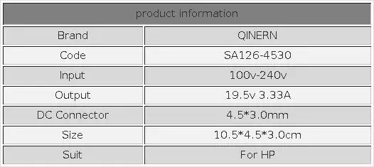 19.5V 3.33A 65W 4.5*3.0mm Laptop Charger Adapter For Hp Envy 17-j010us Pavilion 15-j000 Chromebook 11 G4 G5 EE 14 G3 246 G4 248