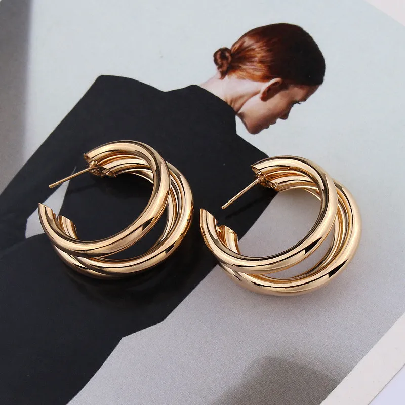 Minimalist Brand Hoop Circle Earring Woman 2022 New Vintage Gold Color korean Scrub Statement Big Earrings Accessories brincos