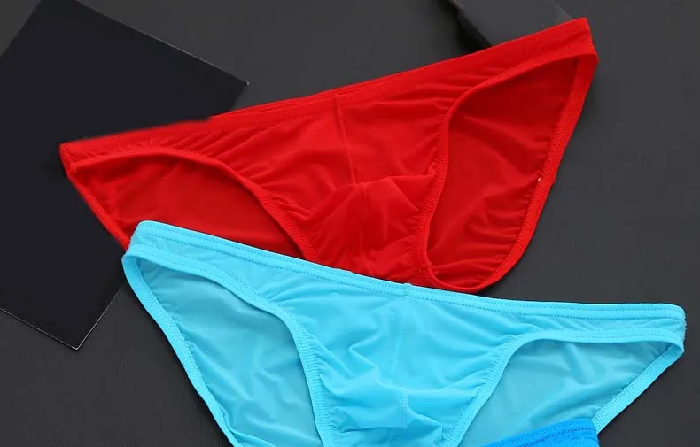 Men's Briefs Soft Breathable Silk Sexy Underwear Men's Hot Hips Up Transparent Jockstrap Sexy Colorful Undies Cueca