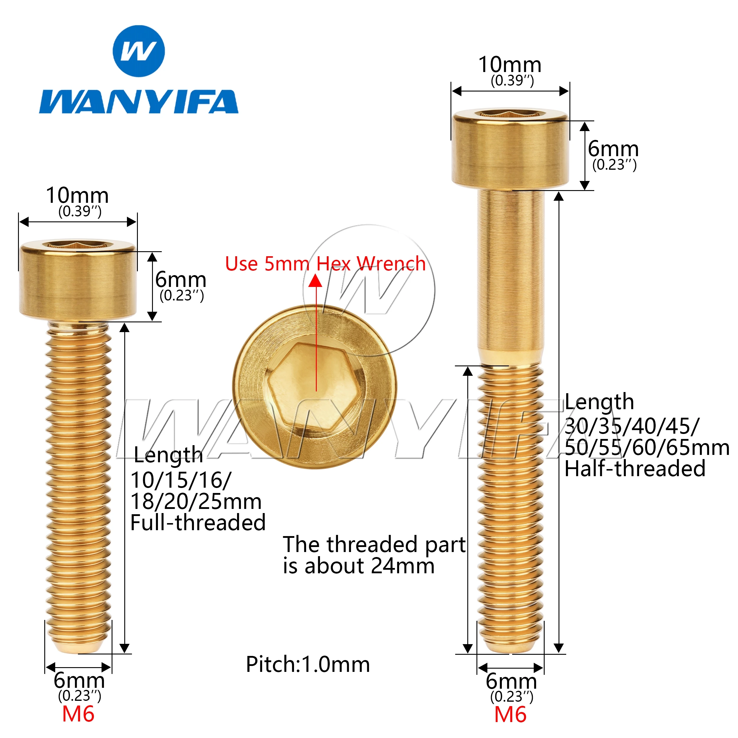 Wanyifa Titanium Ti Bolts M6 x 10 15 16 18 20 25 30 35 40 45 50 55 60 65mm Screw for Bicycle Headset Brake