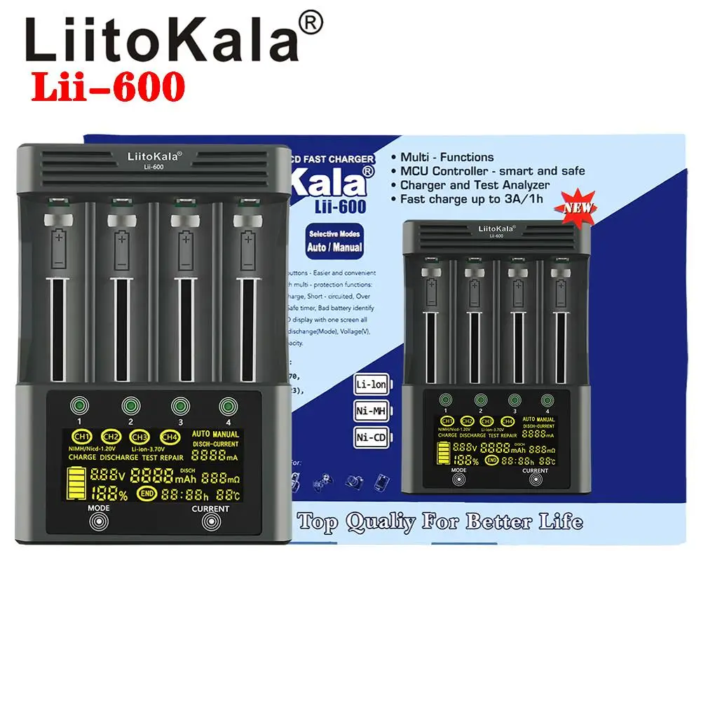 LiitoKala Lii-600 Lii-500 Lii-500S Lii-M4 Lii-M4S LCD 3.7V 1.2V 18650 26650 16340 14500 18500 20700B Battery Charger