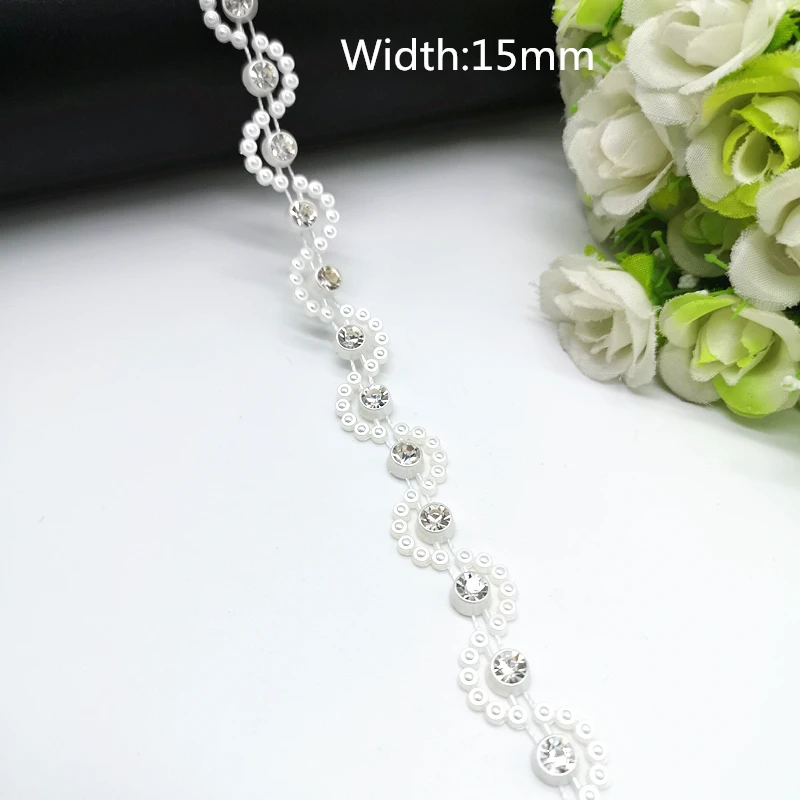 1 yard Rhinestone Chain Pearl Crystal Chain Sew On Trims Wedding Dress Costume Applique #ZL01-25