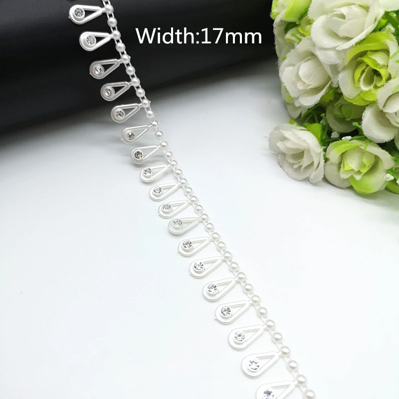 1 yard Rhinestone Chain Pearl Crystal Chain Sew On Trims Wedding Dress Costume Applique #ZL01-25