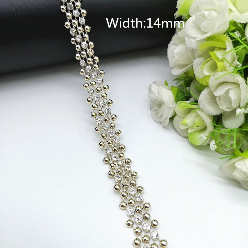 1 yard Rhinestone Chain Pearl Crystal Chain Sew On Trims Wedding Dress Costume Applique #ZL01-25