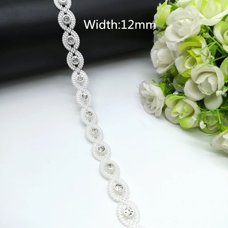 1 yard Rhinestone Chain Pearl Crystal Chain Sew On Trims Wedding Dress Costume Applique #ZL01-25