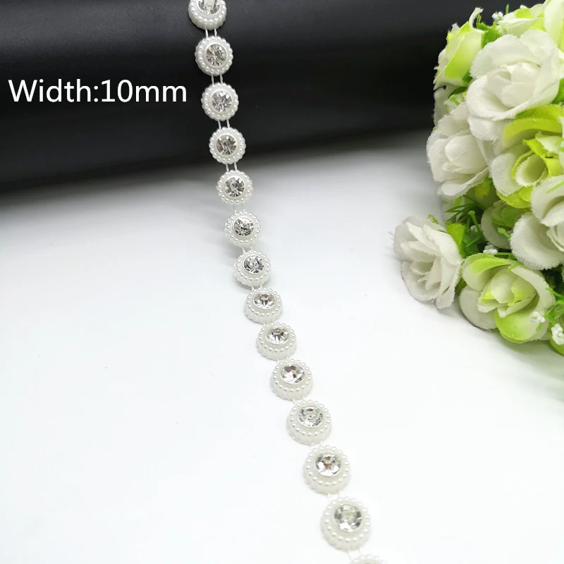 1 yard Rhinestone Chain Pearl Crystal Chain Sew On Trims Wedding Dress Costume Applique #ZL01-25