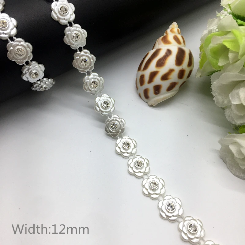 1 yard Rhinestone Chain Pearl Crystal Chain Sew On Trims Wedding Dress Costume Applique #ZL01-25