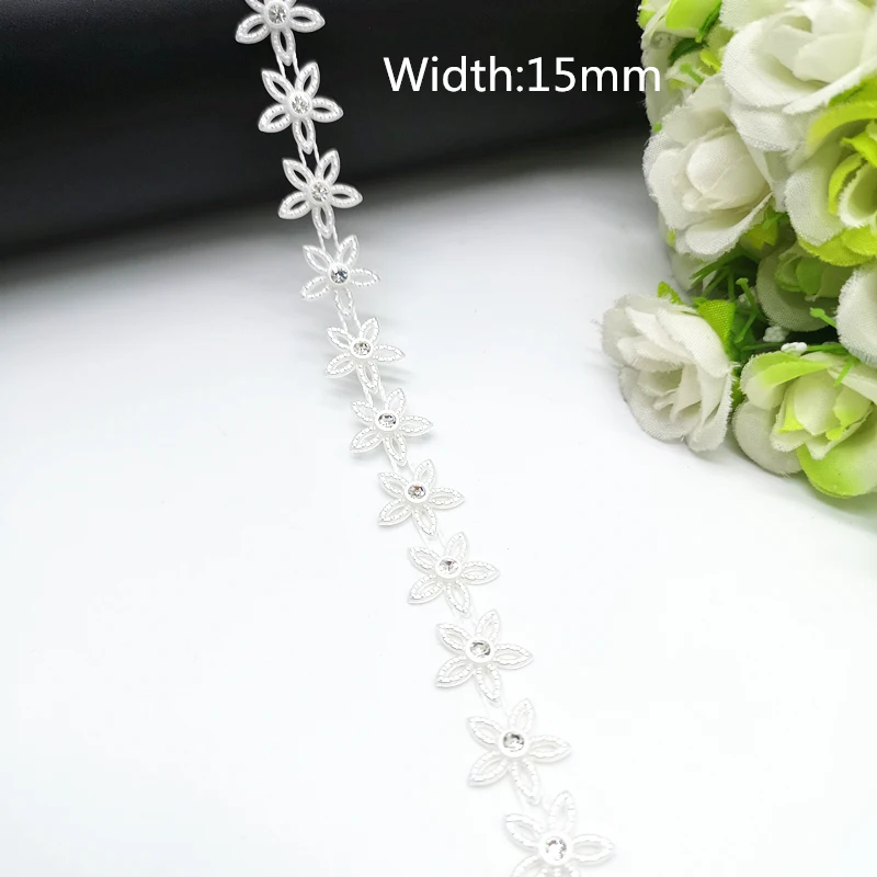 1 yard Rhinestone Chain Pearl Crystal Chain Sew On Trims Wedding Dress Costume Applique #ZL01-25