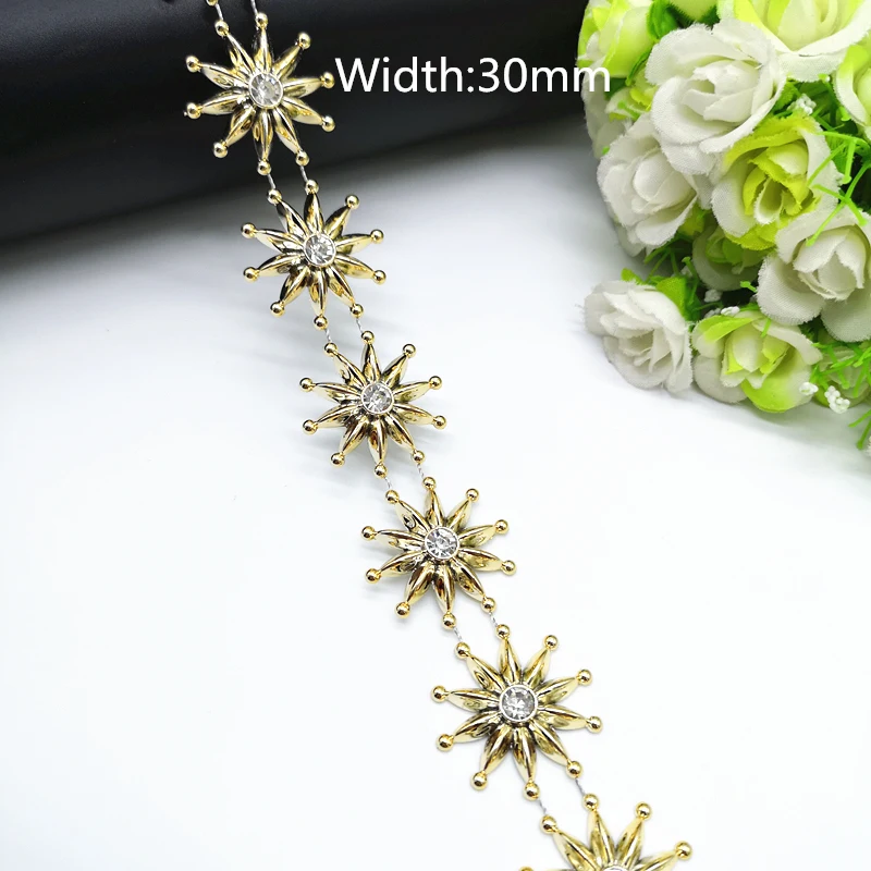 1 yard Rhinestone Chain Pearl Crystal Chain Sew On Trims Wedding Dress Costume Applique #ZL01-25