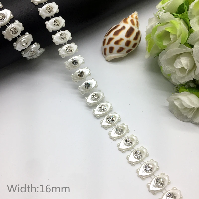 1 yard Rhinestone Chain Pearl Crystal Chain Sew On Trims Wedding Dress Costume Applique #ZL01-25