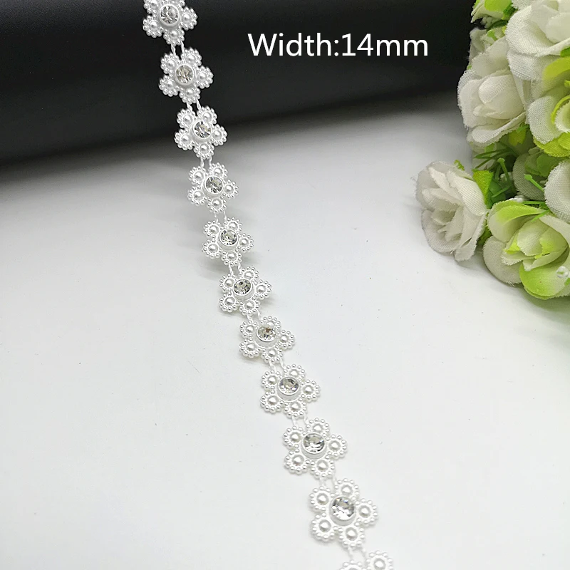 1 yard Rhinestone Chain Pearl Crystal Chain Sew On Trims Wedding Dress Costume Applique #ZL01-25